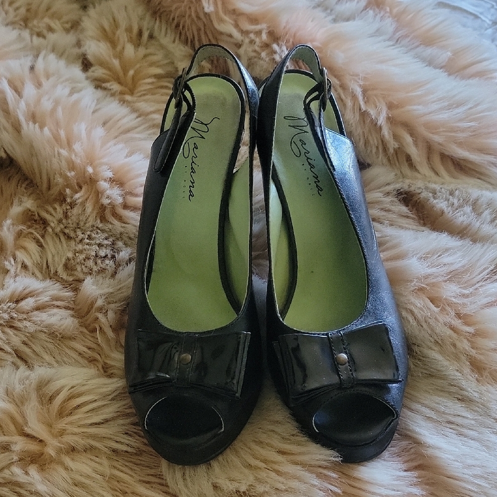 MARINA Elegant Black Bow Slingback Heels